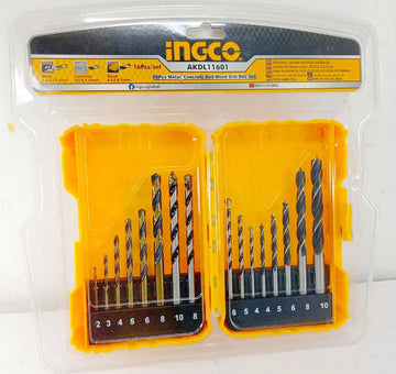 INGCO AKDL11601 16PCS Metal, Masonry and Wood Drill Bits Set