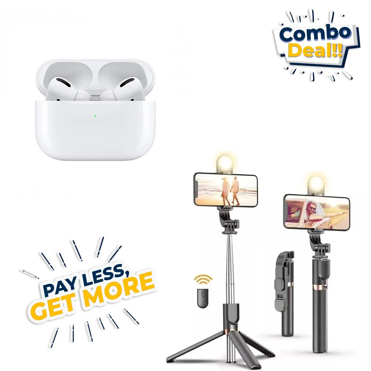Combo Deal Neepho 4 in 1 Longest Selfie Stick + AirPods Pro 2 Titanium
